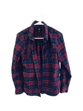 Vans Shirt Mens S Button Long Sleeve Plaid Flannel Red Tailored Fit Soft Cotton